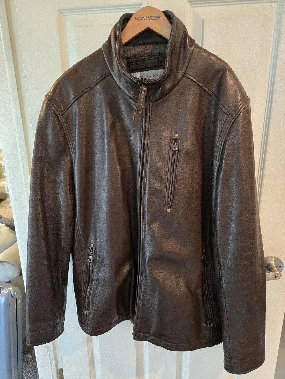Marc New York Dark Brown Leather Bomber Jacket